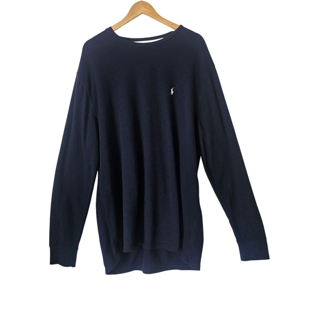 Polo Ralph Lauren Mens Waffle Knit Thermal Sleep Shirt 2XL Navy Pony Logo Lounge